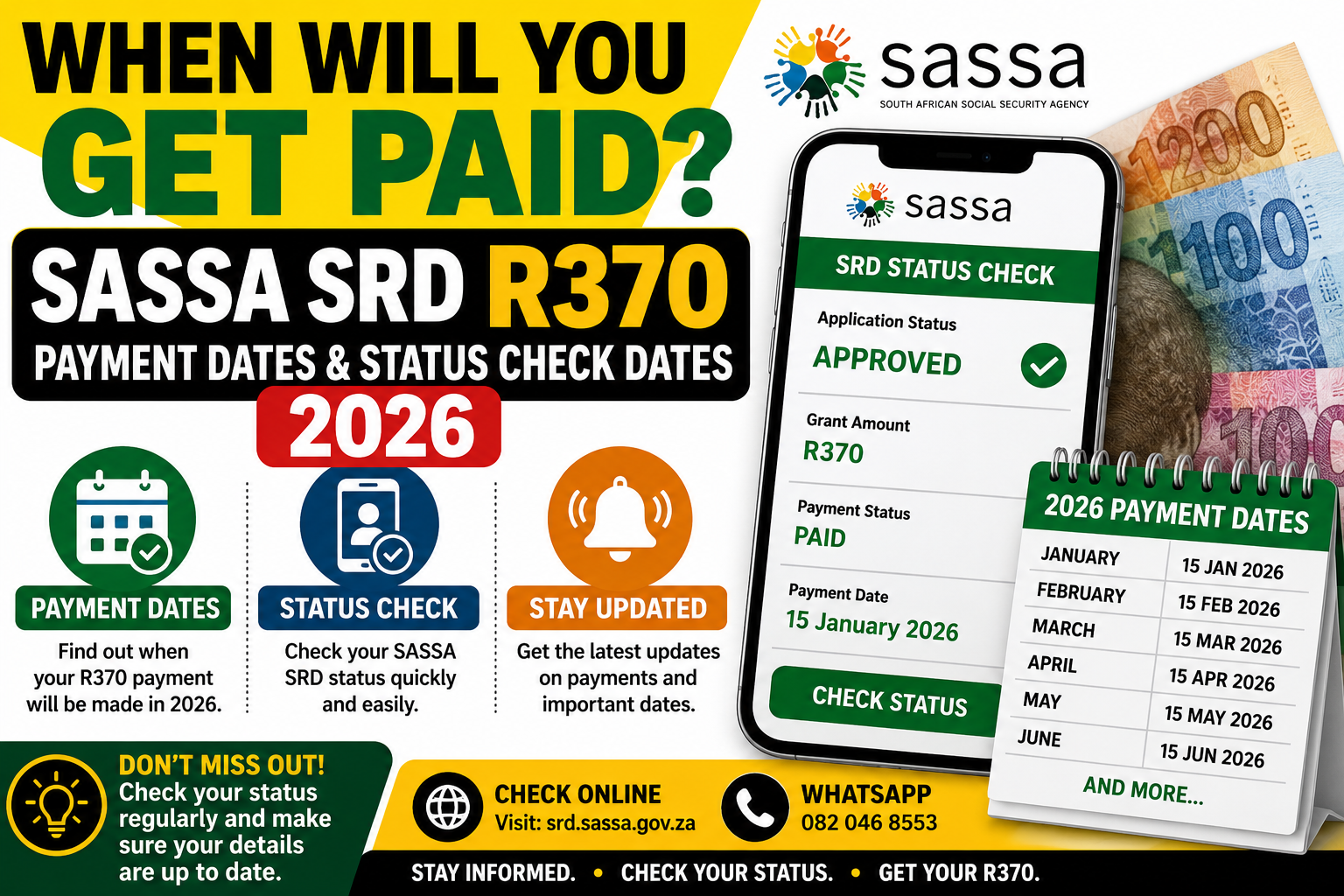 When Will You Get Paid? SASSA SRD 370 Payment Dates & Status Check Dates 2026